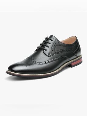 Bruno Marc Men's Black Wingtip Derby Dress Shoes - Polished Lace-Up - 8.5
